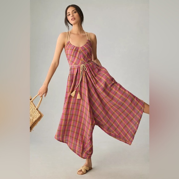 Anthropologie Pink and Orange Plaid Jumpsuit - Picture 8 of 8